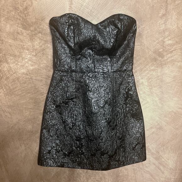 French Connection Floral Jacquard Metallic Strapless Dress Fitted Gray Party - Picture 4 of 8